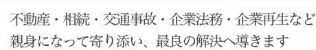 不動産・相続・交通事故・企業法務・企業再生など親身になって寄り添い、最良の解決へ導きます